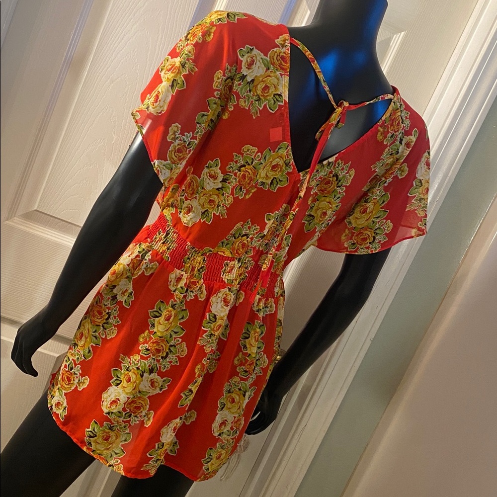 Forever 21 Red Floral Print Sheer Top - Picture 6 of 10